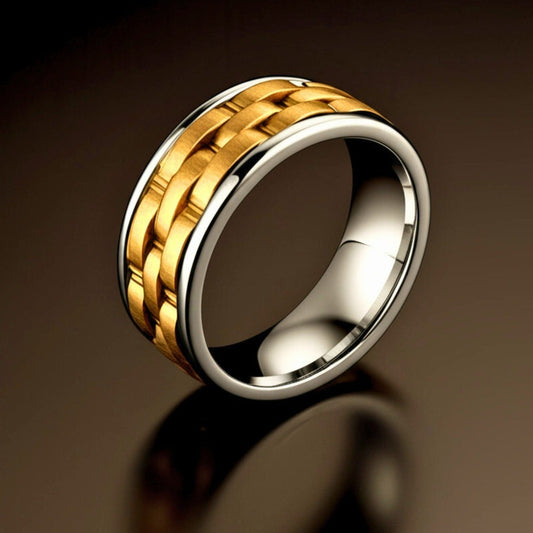 THE MEN THING Rings 17 Royal Series - AUREX RING - Pure Stainless Steel Men’s Gold-Steel-Plated Ring – Statement Luxury Jewelry (Size : 17-19-22-25-27)