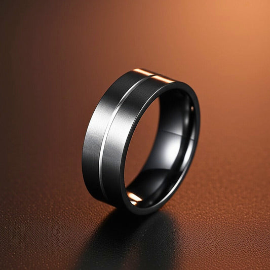 THE MEN THING Rings 17 Royal Series - BLACK STRIKE RING - Pure Stainless Steel Men’s Black-Steel-Plated Ring – Statement Luxury Jewelry (Size : 17-20-22-25-27)