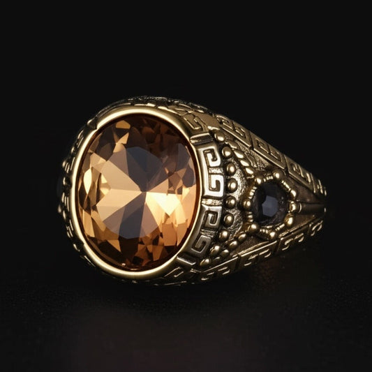 THE MEN THING Rings 17 Royal Series - CROWN OF RA RING - Pure Stainless Steel Men’s Gold-Plated Ring – Statement Luxury Jewelry (Size : 17-19-22-24-26)