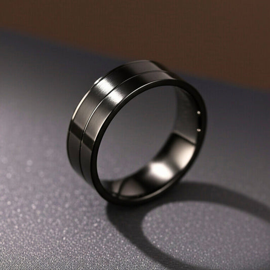 THE MEN THING Rings 17 Royal Series - NOIR AXIS RING - Pure Stainless Steel Men’s Black-Plated Ring – Statement Luxury Jewelry (Size : 17-19-22-25-27)