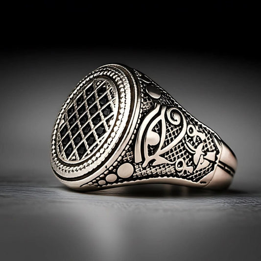 THE MEN THING Rings 17 Royal Series - TEMPLE OF SHADOWS RING - Pure Stainless Steel Men’s Steel-Plated Black Ring – Statement Luxury Jewelry (Size : 17-19-21)