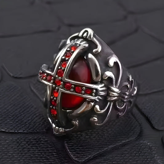 THE MEN THING Rings 18 CRIMSON CREST RING - Pure Stainless Steel Men’s Steel-Plated Ring – Statement Luxury Jewelry (Size : 18-21-24)