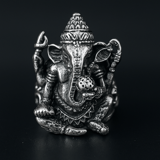 THE MEN THING Rings 18 MYSTIC GANRAJ RING - Pure Stainless Steel Men’s Steel-Plated Ring – Statement Luxury Jewelry (Size : 18-21-24)