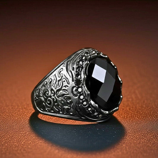 THE MEN THING Rings 18 Royal Series - BLACKFIRE SIGNET RING - Pure Stainless Steel Men’s Black-Plated Ring – Statement Luxury Jewelry (Size : 18-21-23)