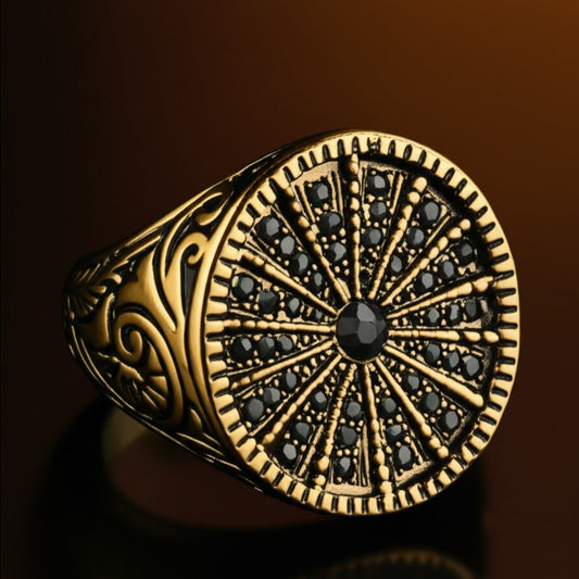 THE MEN THING Rings 18 Royal Series - CELESTIAL THRONE RING - Pure Stainless Steel Men’s Gold-Plated Ring – Statement Luxury Jewelry (Size : 18-21-23-26)