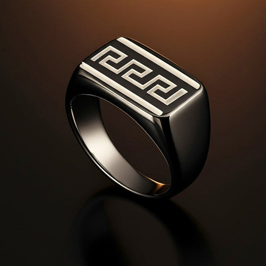 THE MEN THING Rings 18 Royal Series - EZARO RING - Pure Stainless Steel Men’s Black-White Shell-Plated Ring – Statement Luxury Jewelry (Size : 18-21-23)