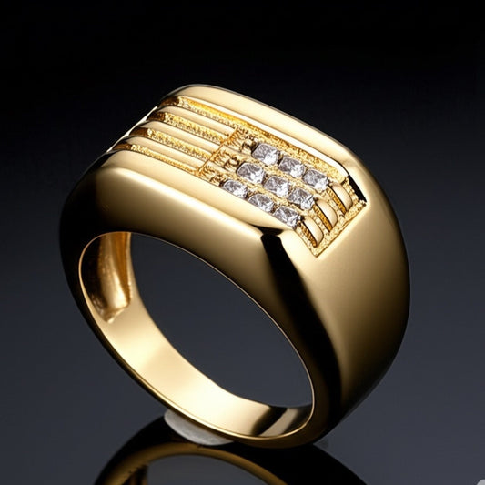 THE MEN THING Rings 19 Royal Series - ALPHA BLOCK RING - Pure Stainless Steel Men’s Gold-Plated Ring – Statement Luxury Jewelry (Size : 19-21-24)