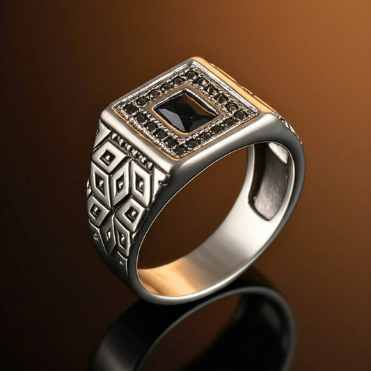 THE MEN THING Rings 19 Royal Series - BLACK BASTION RING - Pure Stainless Steel Men’s Steel-Plated Ring – Statement Luxury Jewelry (Size : 19-22-25)