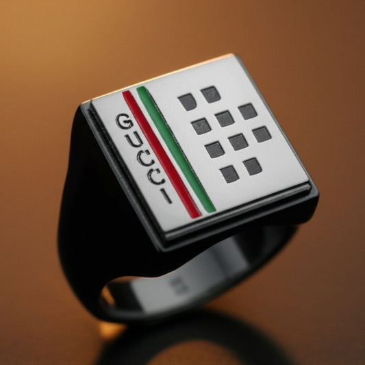 THE MEN THING Rings 19 Royal Series - BLOCKWAVE RING - Pure Stainless Steel Men’s Black-Steel-Plated Ring – Statement Luxury Jewelry (Size : 19-22-24)