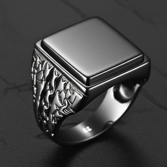 THE MEN THING Rings 19 Royal Series - BRAVIK RING - Pure Stainless Steel Men’s Black-Plated Ring – Statement Luxury Jewelry (Size : 19)