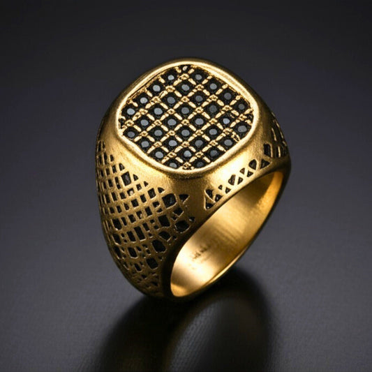 THE MEN THING Rings 19 Royal Series - GILDED DOMINION RING - Pure Stainless Steel Men’s Gold-Plated Ring – Statement Luxury Jewelry (Size : -19-22-24)