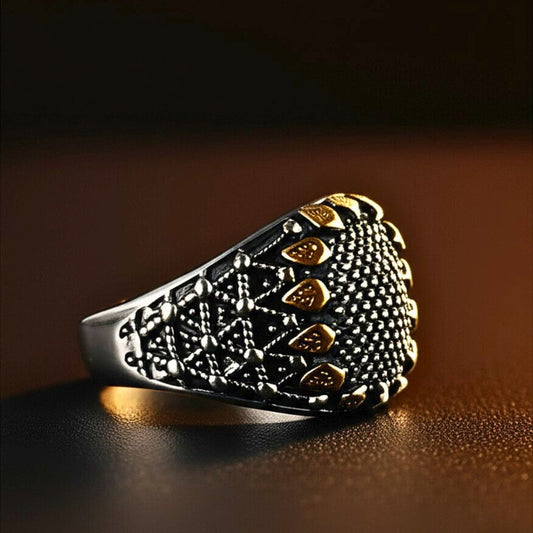 THE MEN THING Rings 19 Royal Series - GOLDEN VORTEX RING - Pure Stainless Steel Men’s Steel-Gold-Plated Ring – Statement Luxury Jewelry (Size : 19-22-24-27)