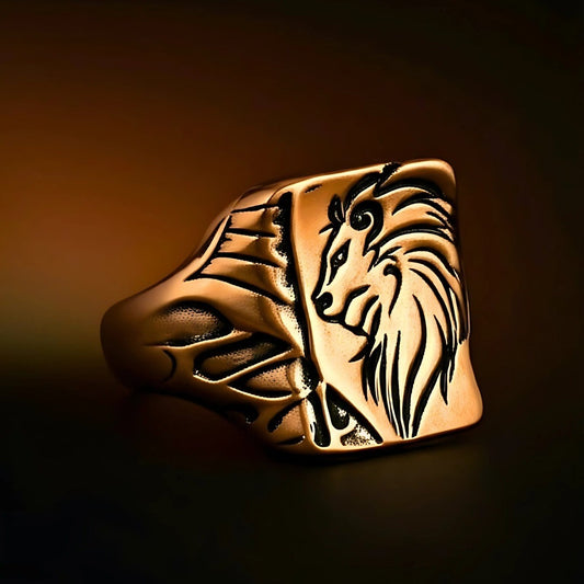 THE MEN THING Rings 19 Royal Series - LION FLARE RING - Pure Stainless Steel Men’s Rose Gold-Plated Ring – Statement Luxury Jewelry (Size : 19-21-23)