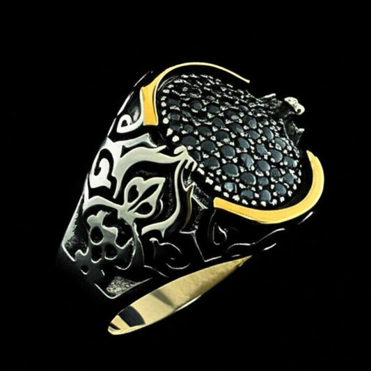 THE MEN THING Rings 19 Royal Series - MYSTIC FANG RING - Pure Stainless Steel Men’s Steel-Gold-Plated Ring – Statement Luxury Jewelry (Size : 19-22-24)