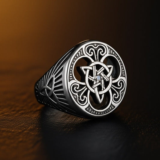 THE MEN THING Rings 19 Royal Series -TRINITY SUN RING - Pure Stainless Steel Men’s Steel-Plated Ring – Statement Luxury Jewelry (Size : 19-24)