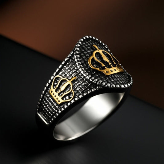 THE MEN THING Rings 20 Royal Series - CROWNCLAD RING - Pure Stainless Steel Men’s Steel-Gold-Plated Ring – Statement Luxury Jewelry (Size : 20-22-24-27)
