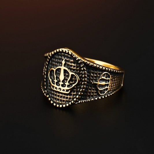 THE MEN THING Rings 20 Royal Series - CROWNEL RING - Pure Stainless Steel Men’s Gold-Plated Ring – Statement Luxury Jewelry (Size : 20-23-25)