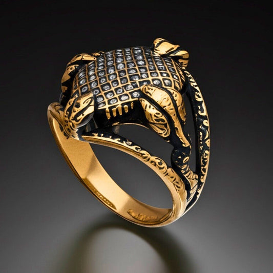 THE MEN THING Rings 20 Royal Series - VIPER GRID RING - Pure Stainless Steel Men’s Gold-Plated Ring – Statement Luxury Jewelry (Size : -20-22)