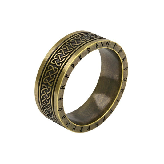 THE MEN THING Rings AUREX RUNE - Antique Golden Pure Stainless Steel Men’s Antique Golden - Plated Ring (Size : 17-22-26)