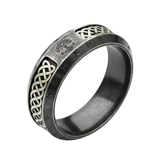 THE MEN THING Rings AUREX RUNE - Oxidized Black - Pure Stainless Steel Men’s Black - Plated Ring (Size : 17-22-26)