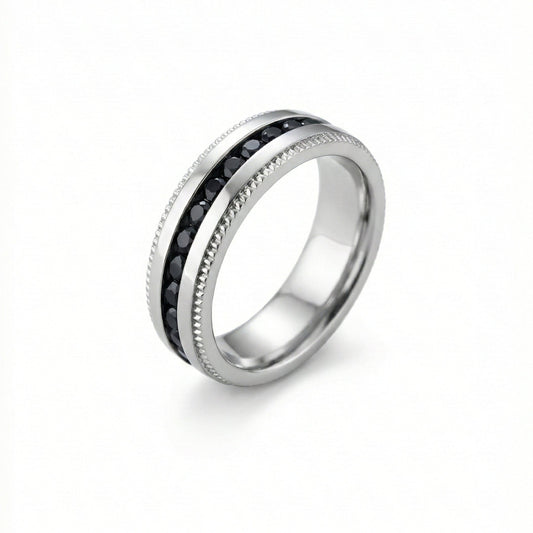THE MEN THING Rings BLACKLINE CREST - Pure Stainless Steel Men’s Black - Steel-Plated Ring (Size : 17-22-27)