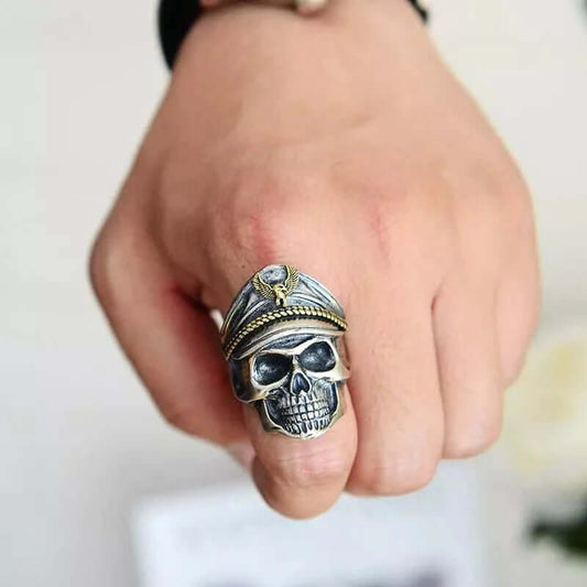 THE MEN THING Rings CAPTAIN SKULL - Pure Titanium Steel Ring - Luxury Collection (Size : 17,22,25)