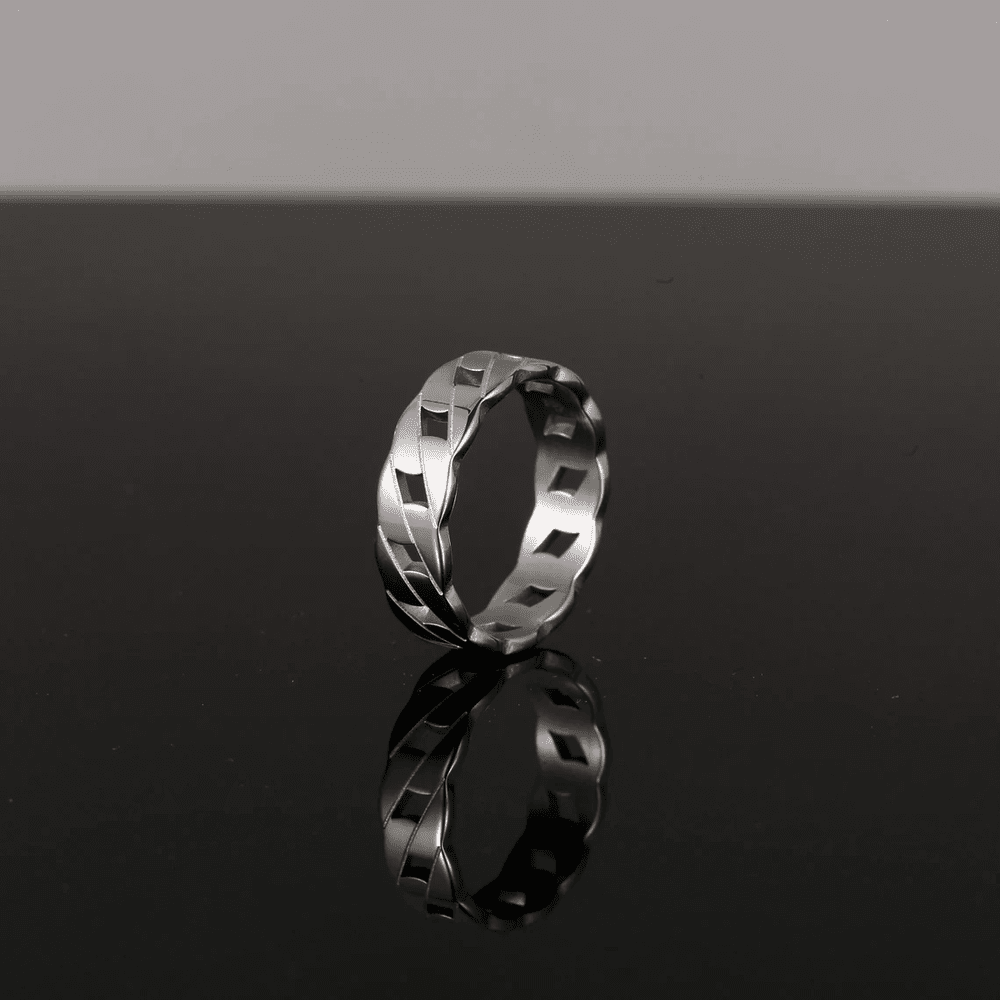 THE MEN THING Rings CARIBBEAN TWIST - Titanium Steel Silver Ring for Men and Boys (Size-21)