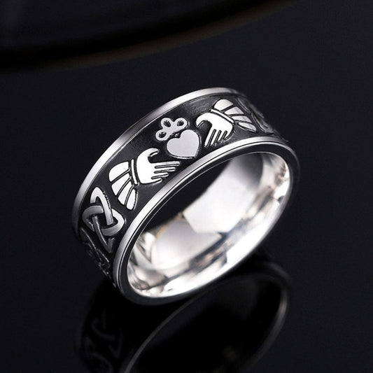 THE MEN THING Rings CELTIC CLADDAGH - Pure Stainless Steel Men’s Steel-Plated Ring (Size : 26)