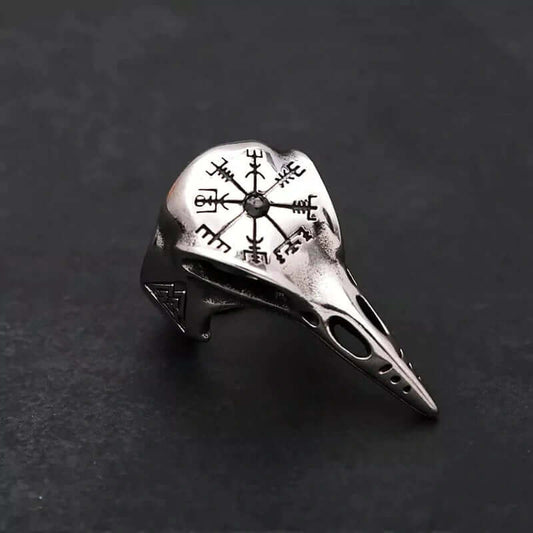 THE MEN THING Rings CROW SKULL VIKING - Titanium Steel Ring with Black Stone - Size, 17-21- 24)
