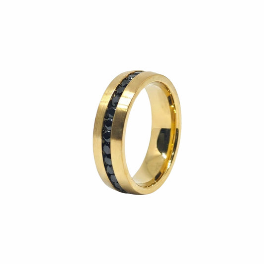 THE MEN THING Rings DARK INLAY GROOVE - GOLDEN - Pure Stainless Steel Men’s Gold Plated Ring (Size : 17-22-27)
