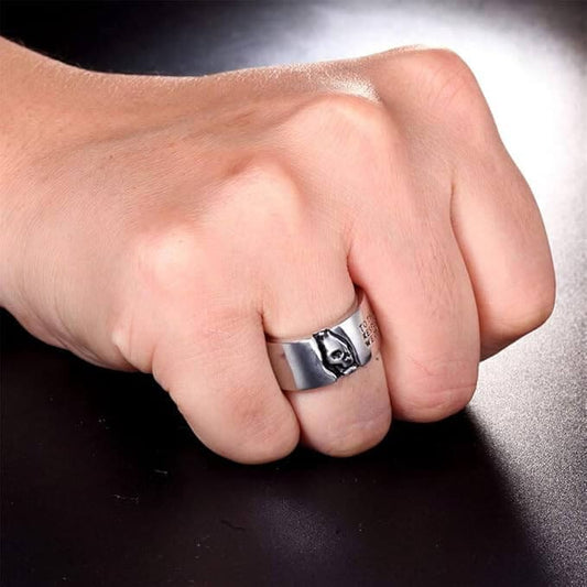 THE MEN THING Rings HALF FACE SKULL - Titanium Steel Silver Ring for Men and Boys ( Size-22)