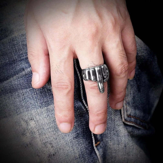 THE MEN THING Rings MIDDLE FINGER - Titanium Steel Ring for Men (Size, 17-21- 24)