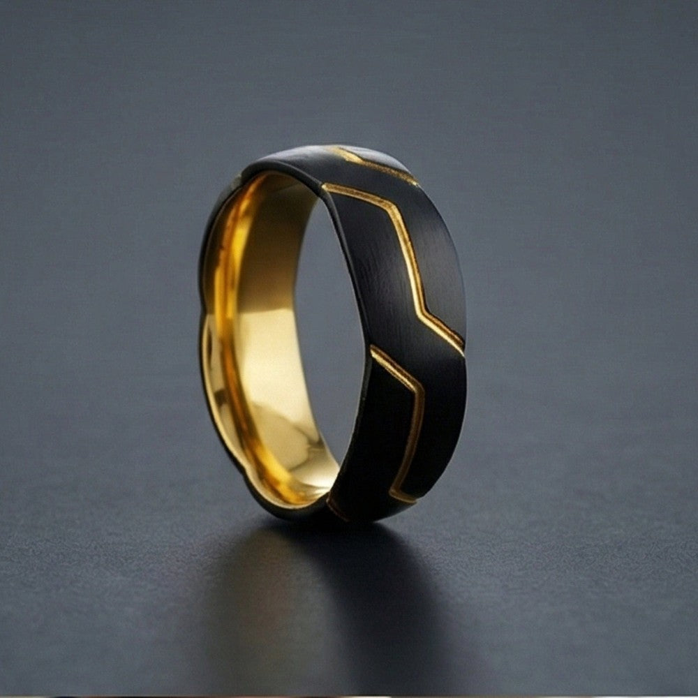 THE MEN THING Rings OBSIDIAN ARMOR - Pure Stainless Steel Men’s Black-Gold Plated Ring (Size : 17-22-27)