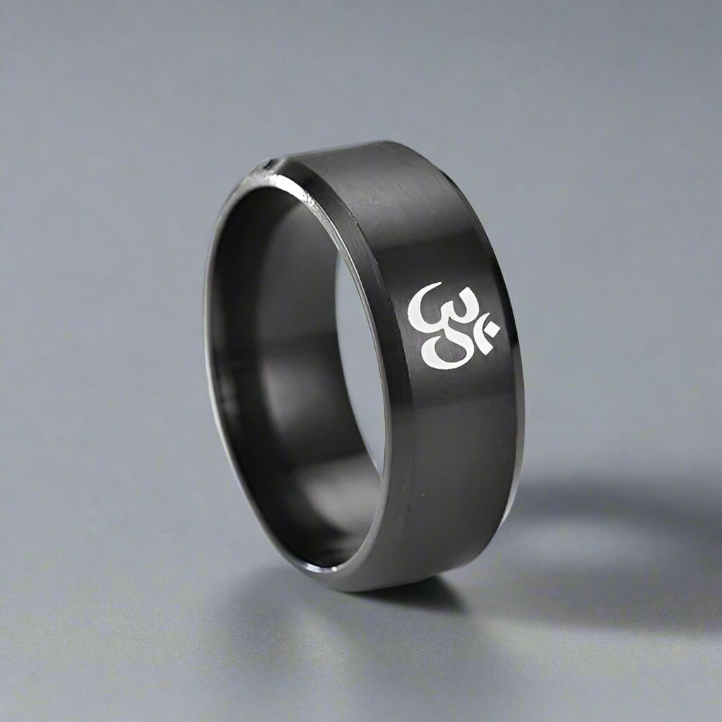 THE MEN THING Rings OM BLACK - Titanium Steel Ring for Men & Boys (Size : 22 )