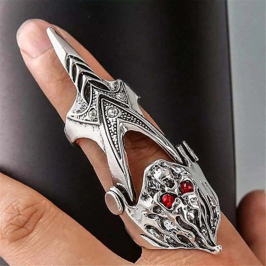 THE MEN THING Rings REDEYEKULL - Red Eye Skull Adjustable Knuckle Joint Full Finger Ring for Men & Boys