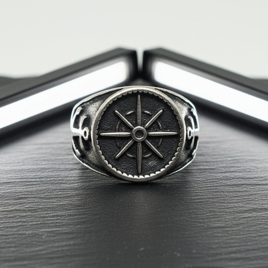 THE MEN THING Rings Royal Series - ANCHOR NORTH RING - Pure Stainless Steel Men’s Steel-Plated Ring – Statement Luxury Jewelry (Size : 19-22-24-28-30)
