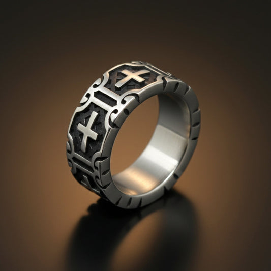 THE MEN THING Rings Royal Series - CROSSFIRE LEGACY RING - Pure Stainless Steel Men’s Steel-Plated Ring – Statement Luxury Jewelry (Size :16-20-22-26-28-31-32)