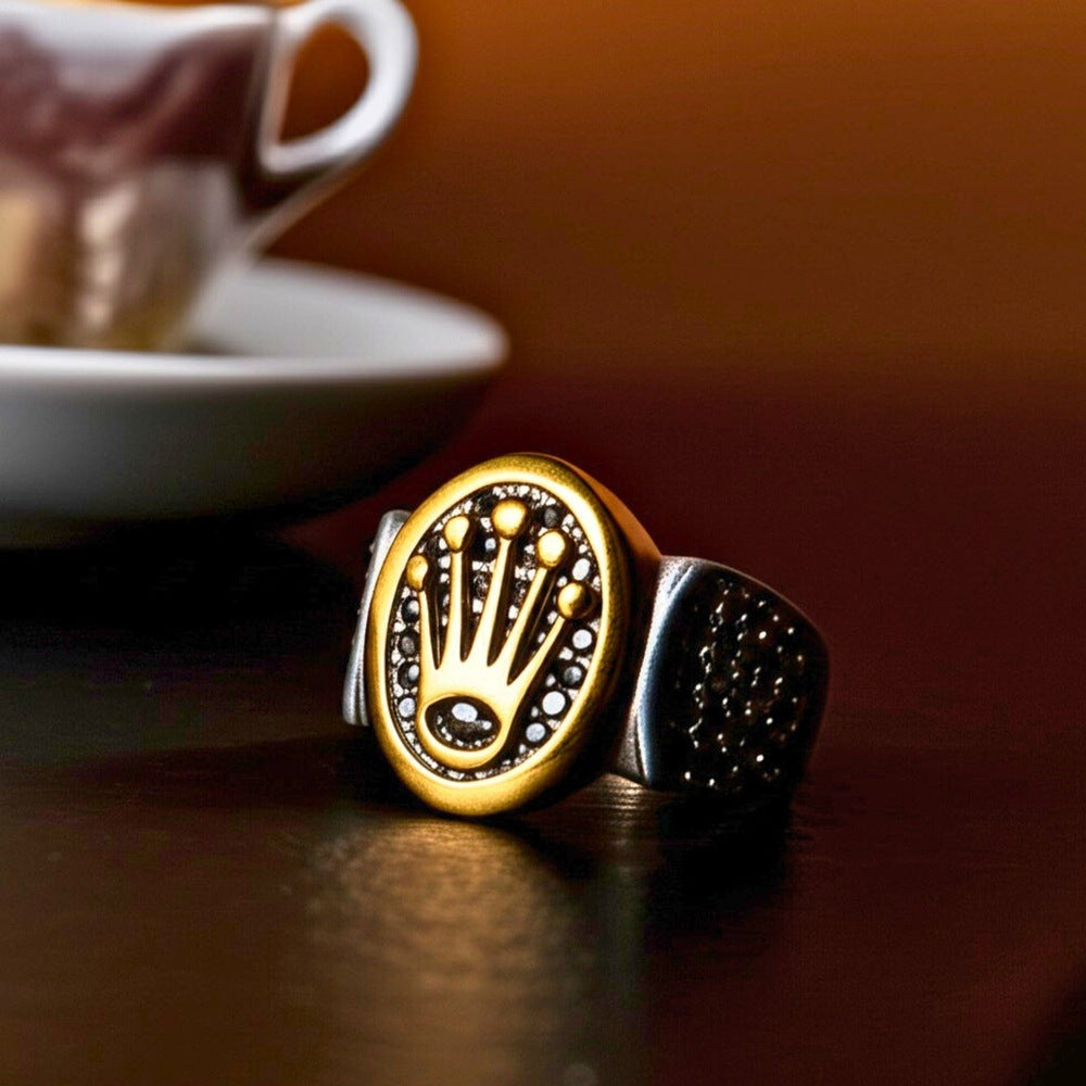 THE MEN THING Rings Royal Series - CROWN ORIX - SILVER RING - Pure Stainless Steel Men’s Silver-Plated Ring – Statement Luxury Jewelry (Size : 18-19-21-23)