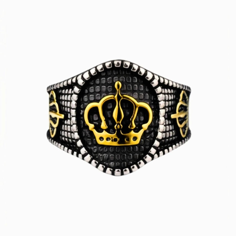 THE MEN THING Rings Royal Series - CROWNCLAD RING - Pure Stainless Steel Men’s Steel-Gold-Plated Ring – Statement Luxury Jewelry (Size : 20-22-24-27)