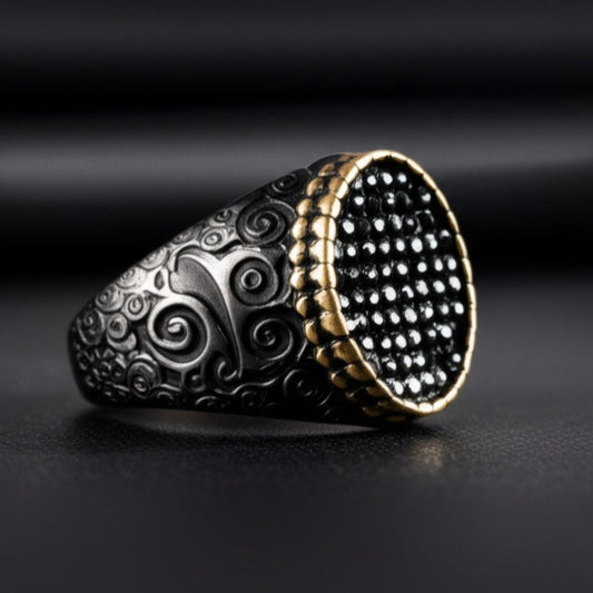 THE MEN THING Rings Royal Series - DARK HALO RING - Pure Stainless Steel Men’s Steel-Plated Black-Gold Ring – Statement Luxury Jewelry (Size : 19-22-24)