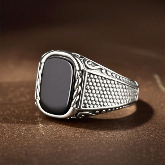 THE MEN THING Rings Royal Series - DARKSTEEL EMBLEM RING - Pure Stainless Steel Men’s Steel-Plated Ring – Statement Luxury Jewelry (Size : 16-17-21-22-27)