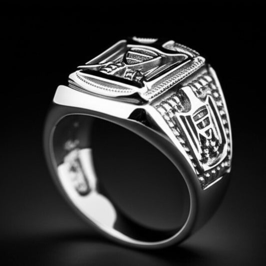 THE MEN THING Rings Royal Series - FALCRON SHIELD RING - Pure Stainless Steel Men’s Steel-Plated Ring – Statement Luxury Jewelry (Size : 19-21-24)