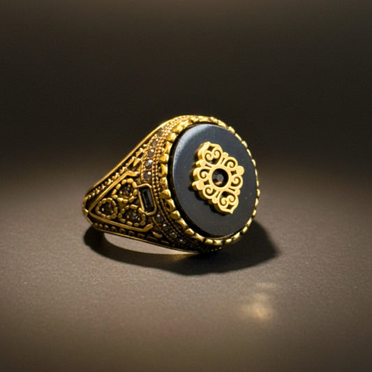 THE MEN THING Rings Royal Series - GOLDEN ELITE CREST RING - Pure Stainless Steel Men’s Steel-Gold-Plated Ring – Statement Luxury Jewelry (Size : 17-19-22-25-27)