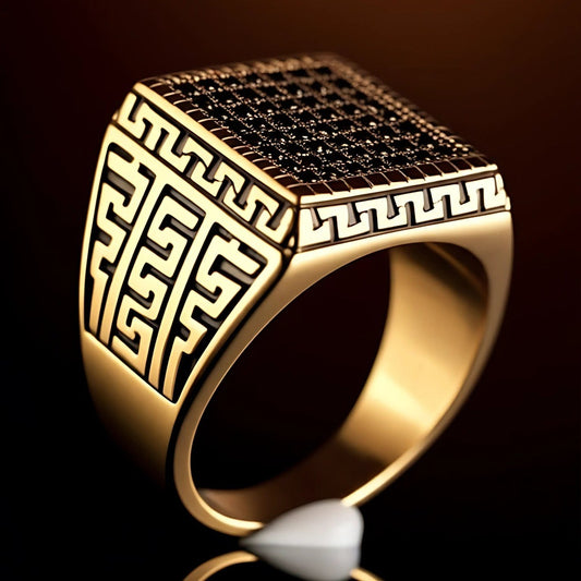 THE MEN THING Rings Royal Series - MAZE KING RING - Pure Stainless Steel Men’s Gold-Plated Ring – Statement Luxury Jewelry (Size : 20-24)