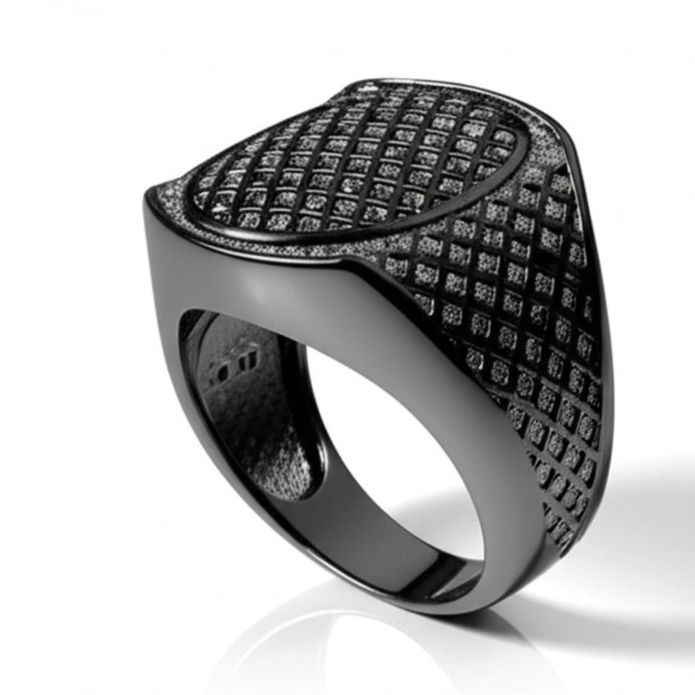 THE MEN THING Rings Royal Series - NIGHTFALL MESH RING - Pure Stainless Steel Men’s Black-Plated Ring – Statement Luxury Jewelry (Size : 16-19-21-24)