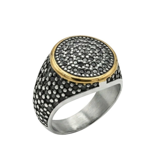 THE MEN THING Rings Royal Series - SHADOW DOME - Pure Stainless Steel Men’s Gold-Plated Ring – Statement Luxury Jewelry (Size : 17-22-26)