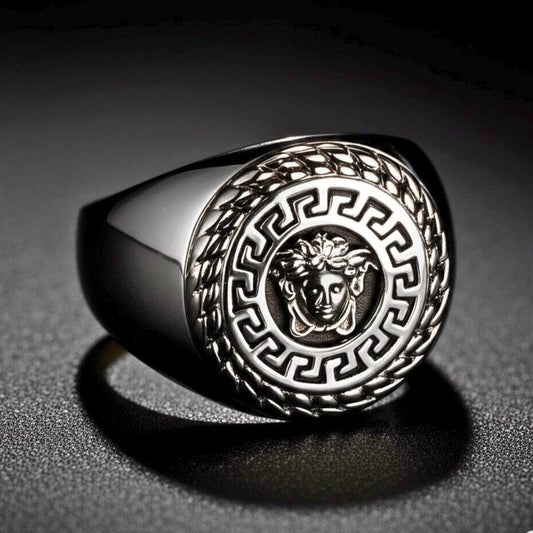 THE MEN THING Rings Royal Series - TITAN MAZE RING - Pure Stainless Steel Men’s Steel-Plated Ring – Statement Luxury Jewelry (Size : 19-22-24)
