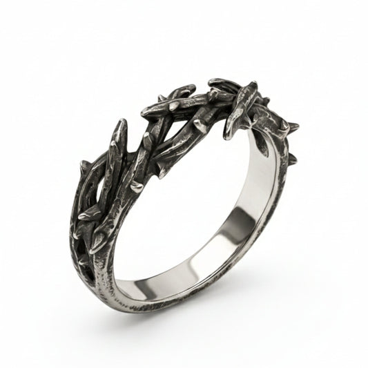 THE MEN THING Rings SHADOW THORN CROWN - Pure Stainless Steel Men’s Steel - Plated Ring (Size : 23)