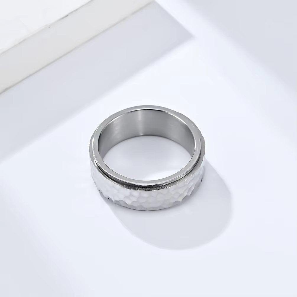 THE MEN THING Rings SILVERFORGE TITANIUM HAMMERED RING - Silver Toned Ring - Pure Titanium Steel Ring for Men Size - 21