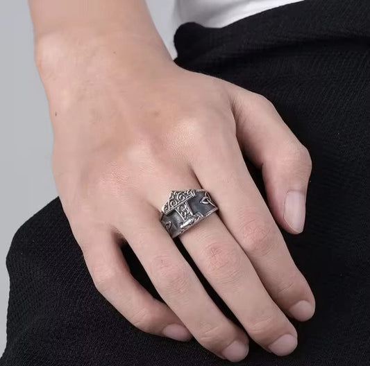 THE MEN THING Rings Thor's Hammer Titanium Steel Ring for Men and Boys (Size-21)